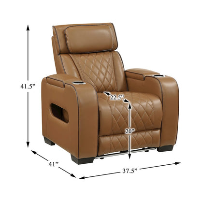 Fairway Faux Leather Power Reclining Chair with Power Headrest in Brown