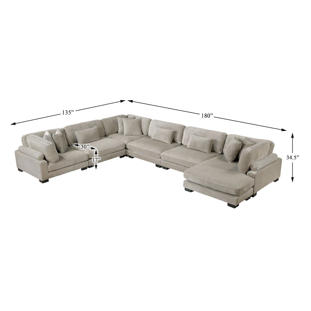Traverse Corduroy 6-Piece Modular Sectional with chaise in Taupe