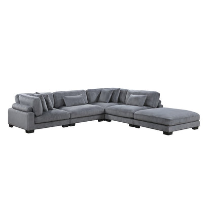 Traverse Corduroy 5-Piece Modular Sectional with Ottoman in Gray