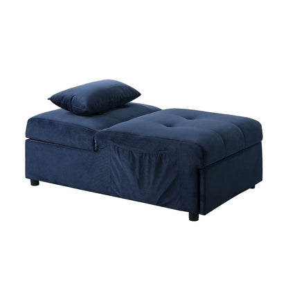 Garrell Velvet Storage Bench with Pull-Out Ottoman in Dark Blue