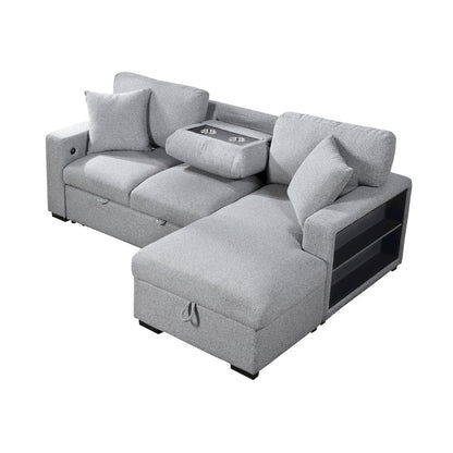 Pompano Boucle Sectional with Right Chaise, Pull-out Bed in Gray
