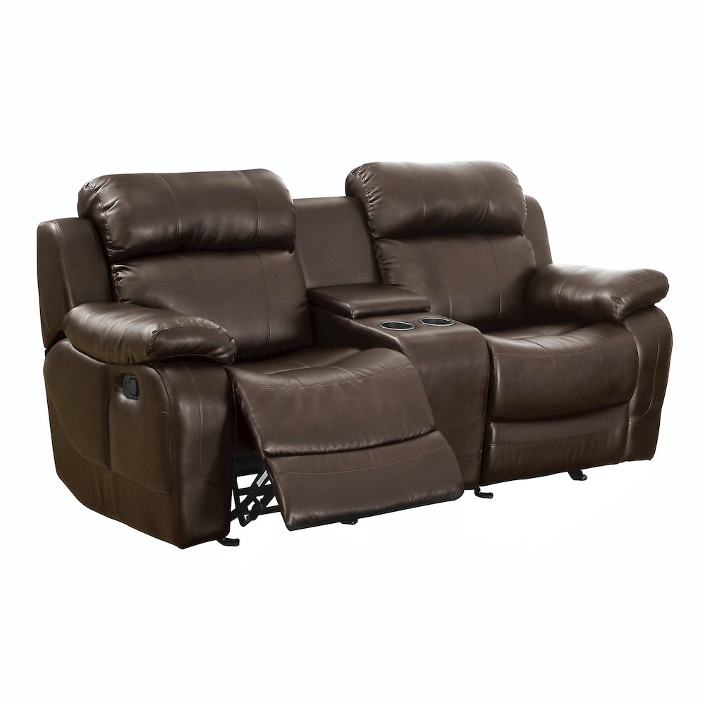 Marille Faux Leather Double Glider Reclining Love Seat in Brown
