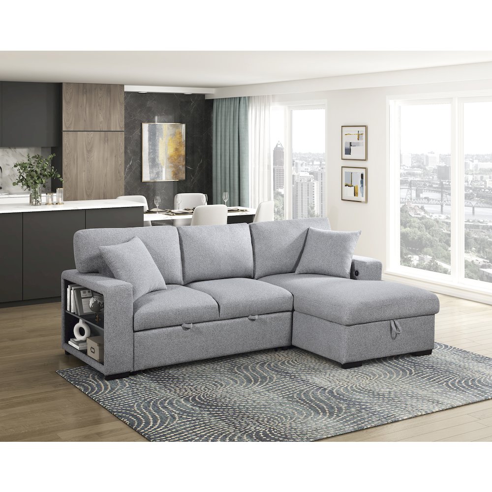 Pompano Boucle Sectional with Right Chaise, Pull-out Bed in Gray