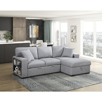 Pompano Boucle Sectional with Right Chaise, Pull-out Bed in Gray