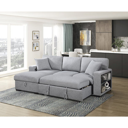 Pompano Boucle Sectional with Left Chaise, Pull-out Bed in Gray