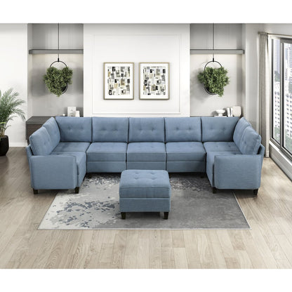 Garren Textured 8-Piece Sectional with Storage and Ottoman in Blue