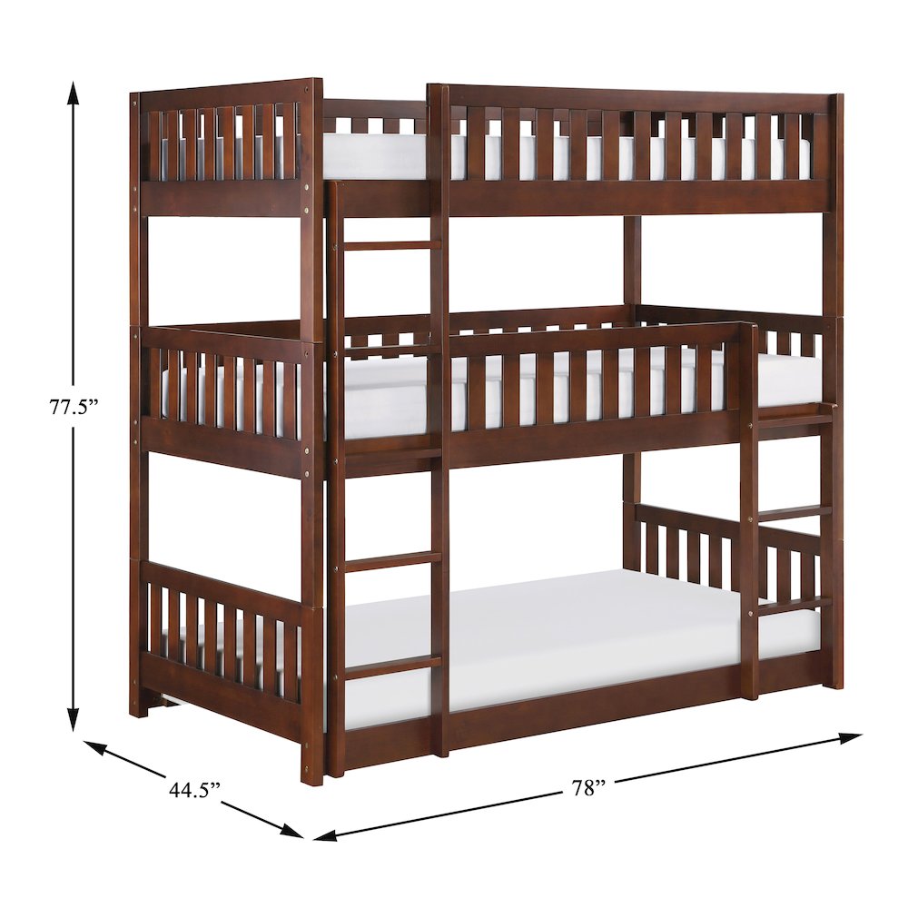 Rowe Pine Triple Bunk Bed in Dark Cherry