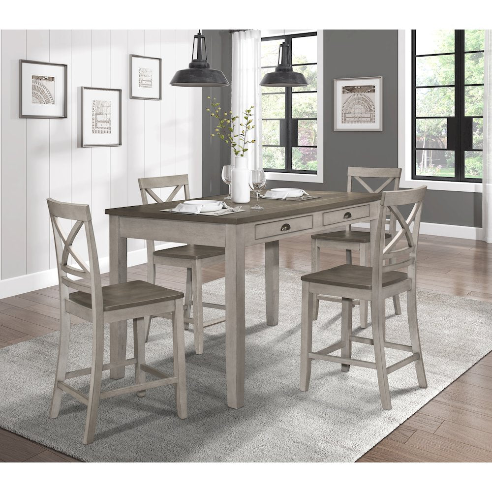 Brightleaf Wood Counter Height Chair, set of 2 in Brown and Light Gray