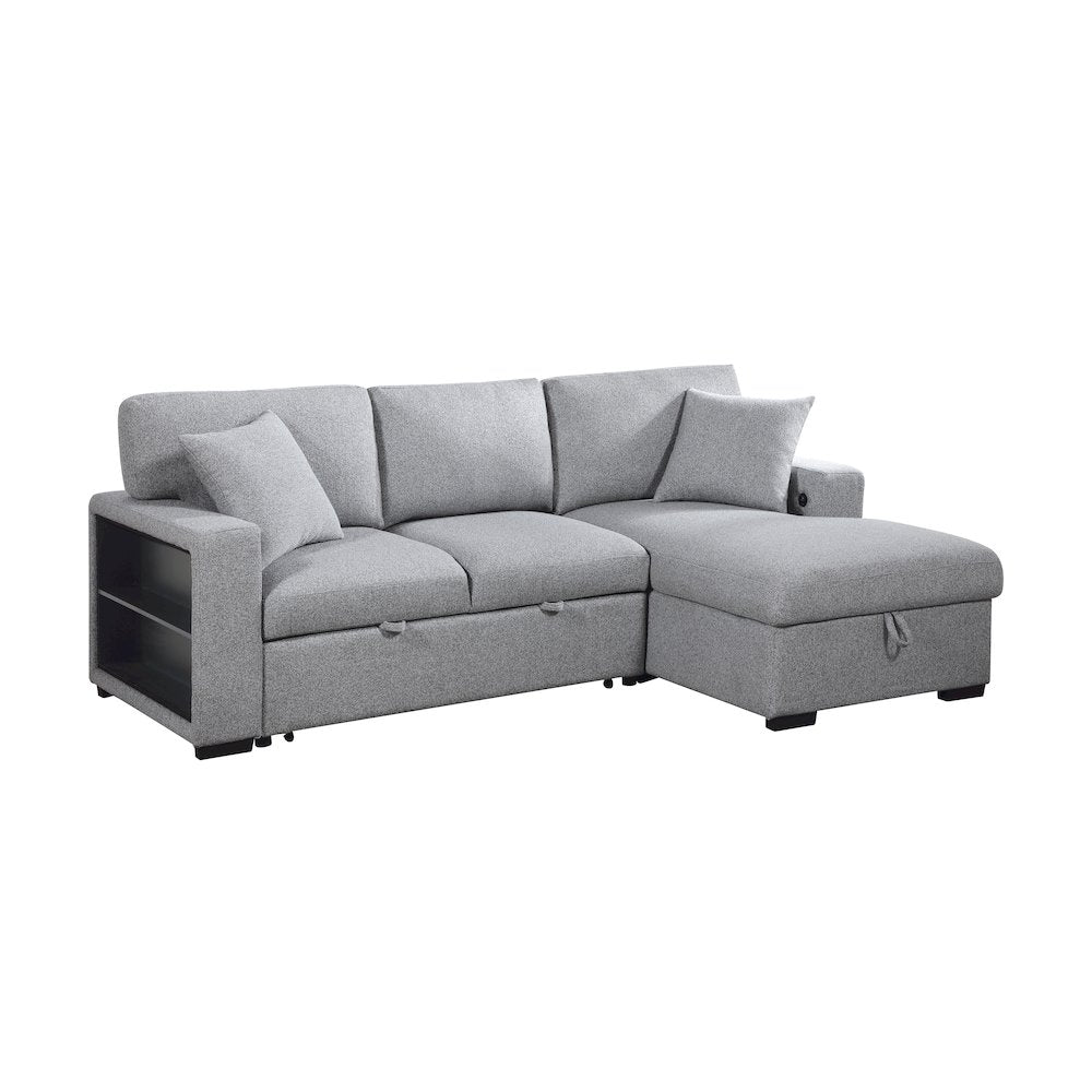 Pompano Boucle Sectional with Right Chaise, Pull-out Bed in Gray