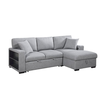 Pompano Boucle Sectional with Right Chaise, Pull-out Bed in Gray
