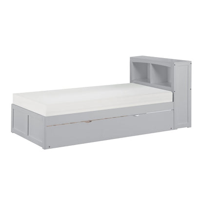 Orion Pine Twin Bookcase Bed with Twin Trundle in Gray