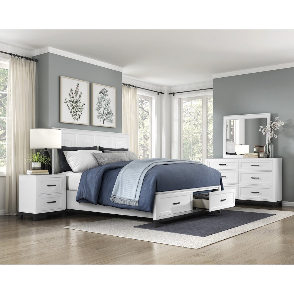 Garretson Acacia EK Pltfm Bed in 2-Tone Finish (White and Metallic Gray)