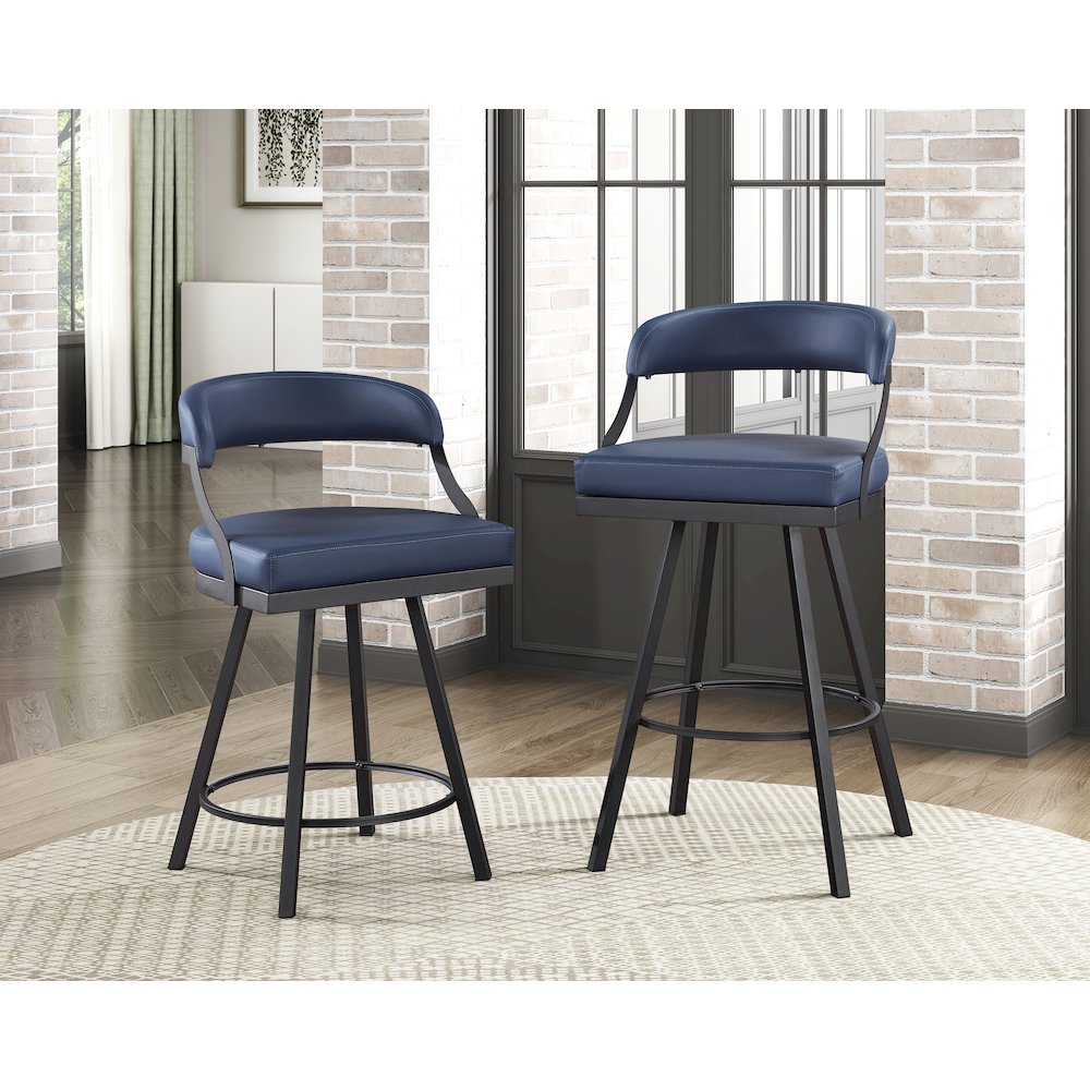 Crowley Faux leather Swivel Counter Height Chair in Blue