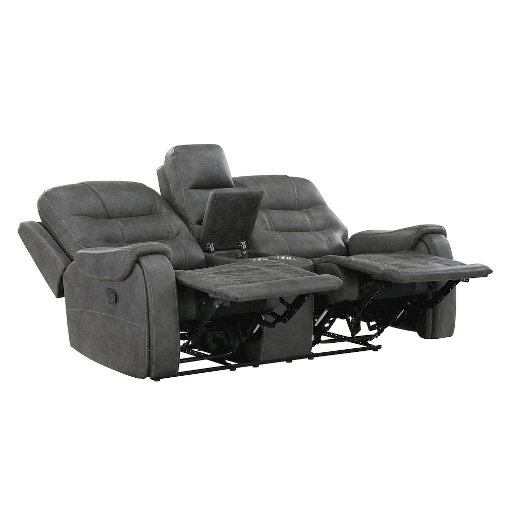 Oberon Microfiber Double Reclining Love Seat in Dark Gray