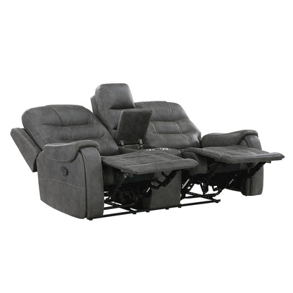 Oberon Microfiber Double Reclining Love Seat in Dark Gray
