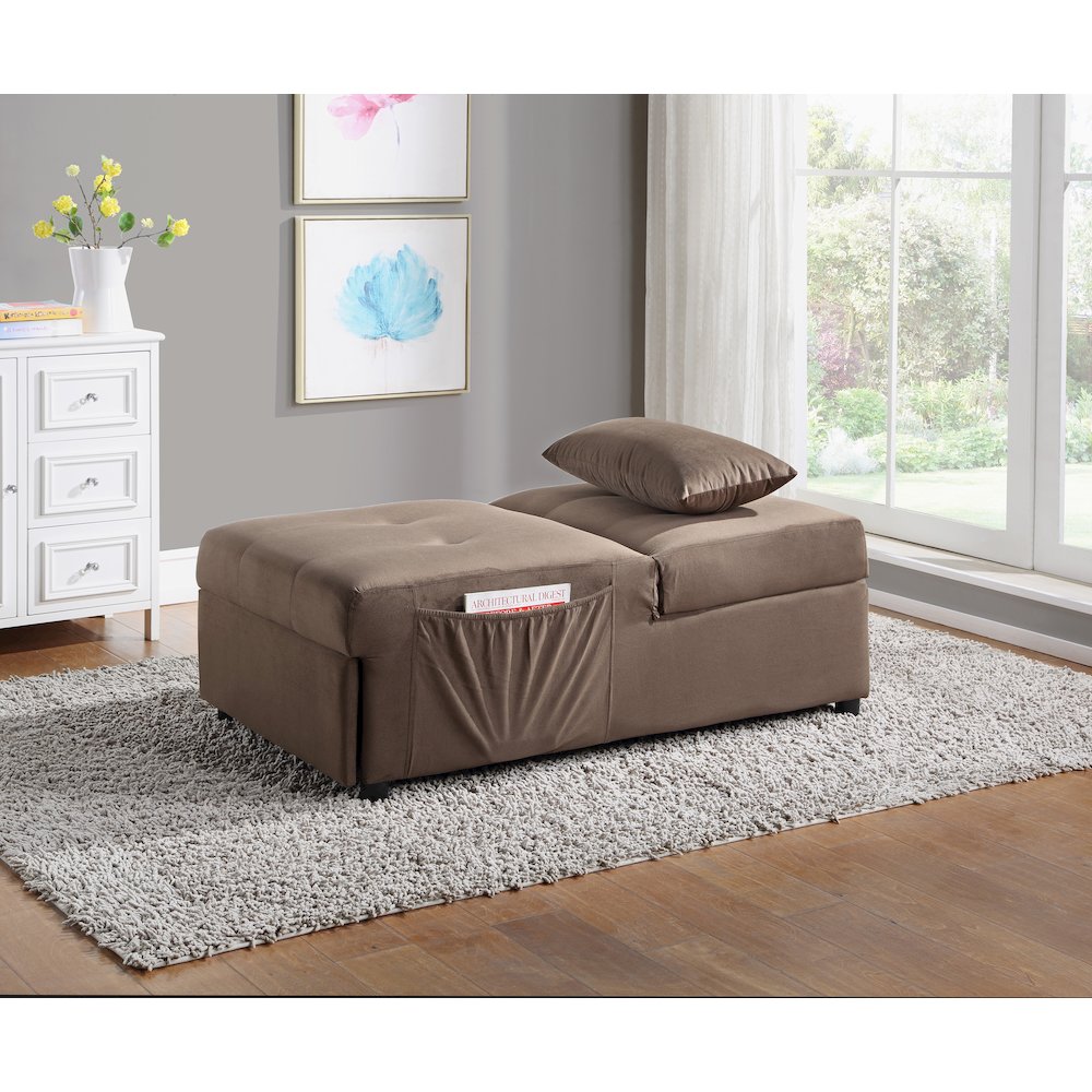 Garrell Velvet Storage Bench with Pull-Out Ottoman in Brown