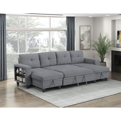 Robinson Boucle Sectional with Two Chaises, Pull-out Bed in Gray