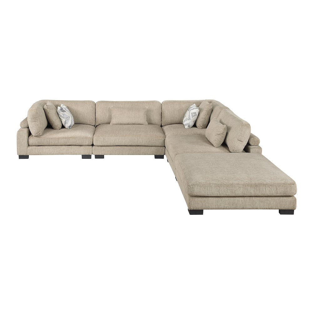 Corydon Microfiber 5-Piece Modular Sectional with Ottoman in Brown