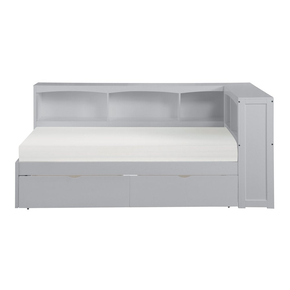 Orion Pine Twin Bookcase Corner Bed with Storage Boxes in Gray