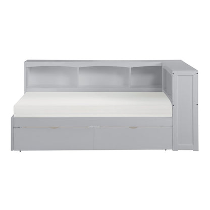 Orion Pine Twin Bookcase Corner Bed with Storage Boxes in Gray