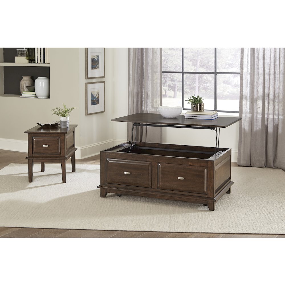Minot Asian Hardwood End Table in Brown Cherry