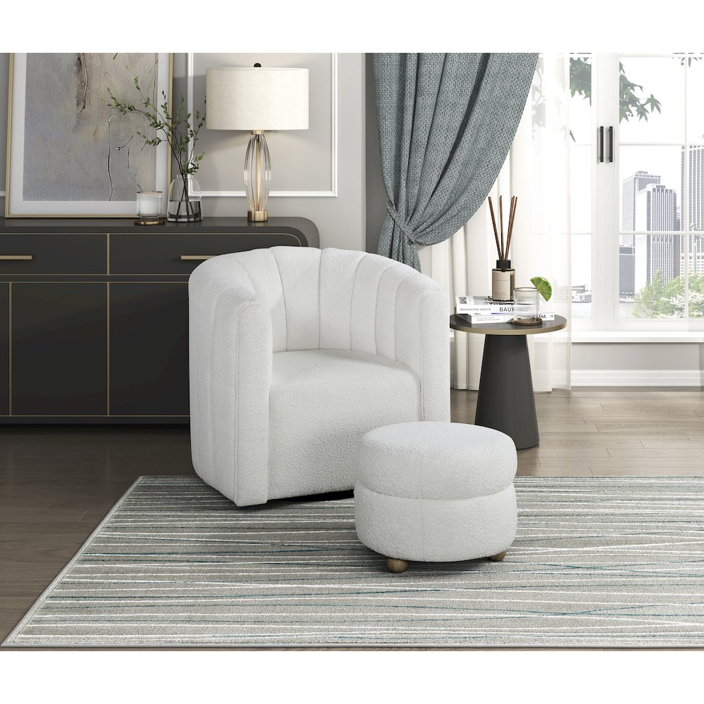 Essex Boucle Swivel Chair with Ottoman in White