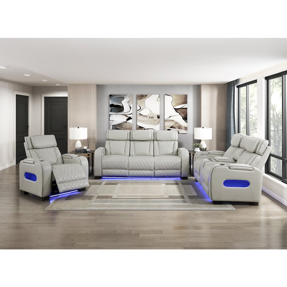 Fairway Faux Leather 3pc Set: Sofa, Loveseat, Chair in Taupe