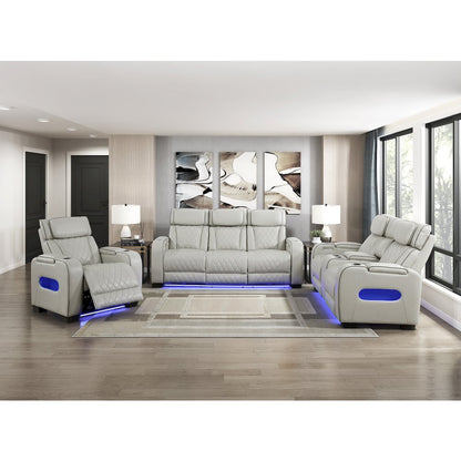 Fairway Faux Leather 3pc Set: Sofa, Loveseat, Chair in Taupe