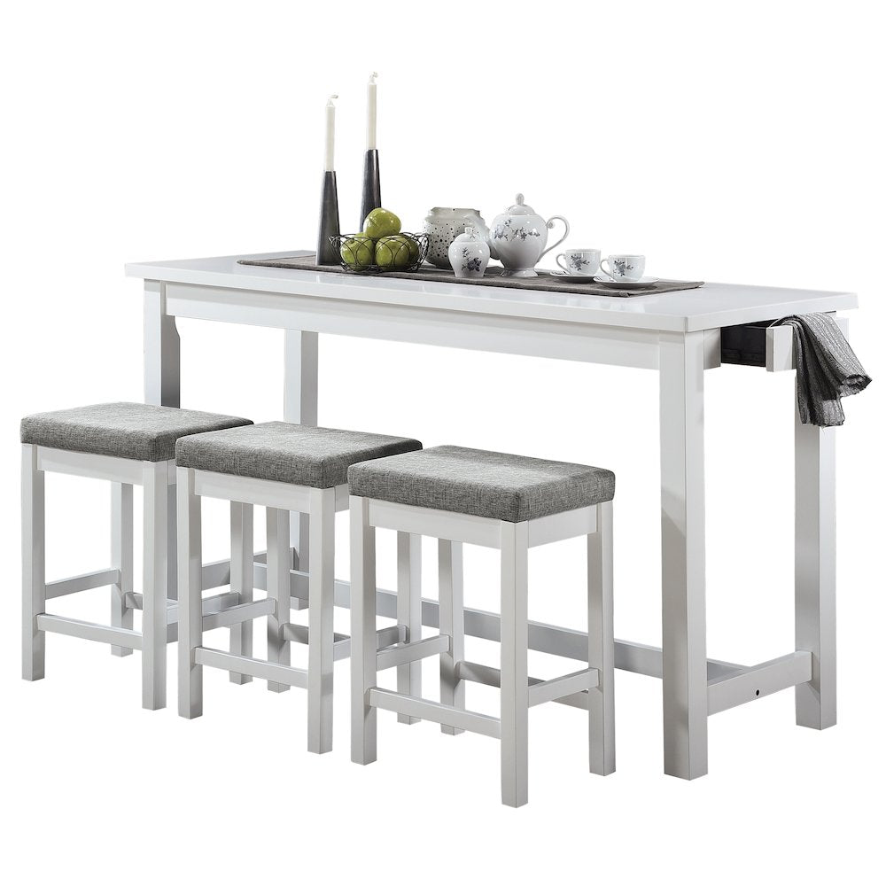 Connected Velvet Counter Height Set (Set of 4) in White Finish