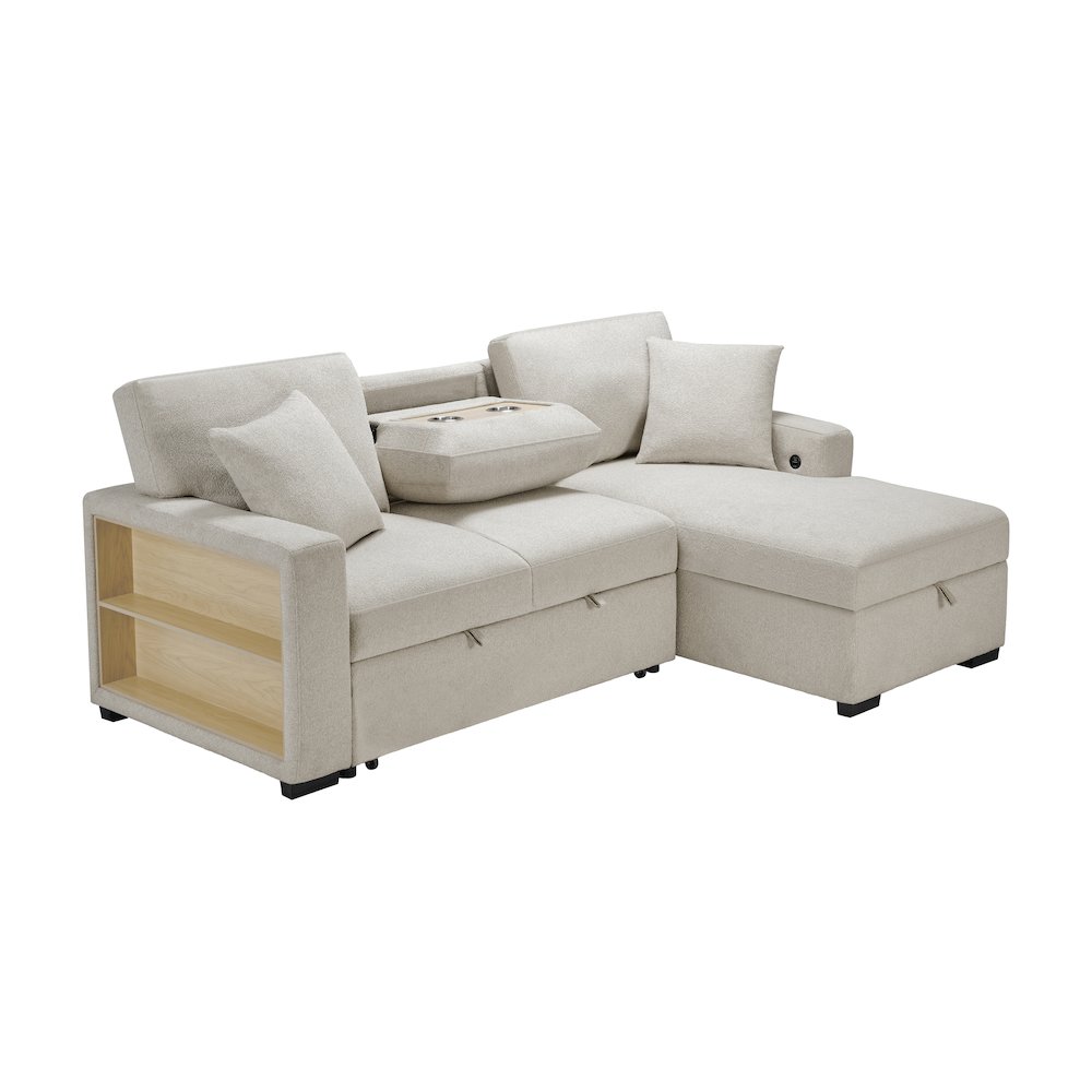 Pompano Boucle Sectional with Right Chaise, Pull-out Bed in Beige