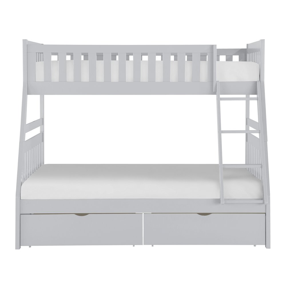 Orion Pine Twin Over Full Bunk Bed with Storage Boxes in Gray
