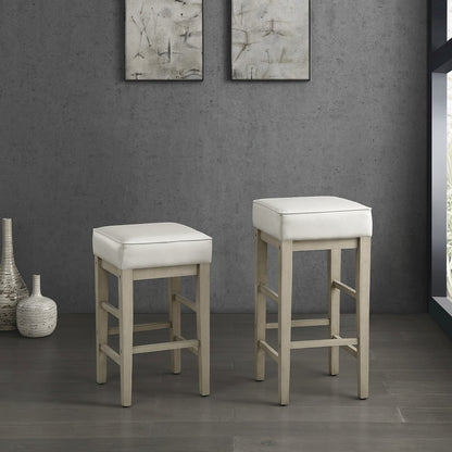 Pittsville Solid Wood 29" Height Square Stool, Set of 2 in White