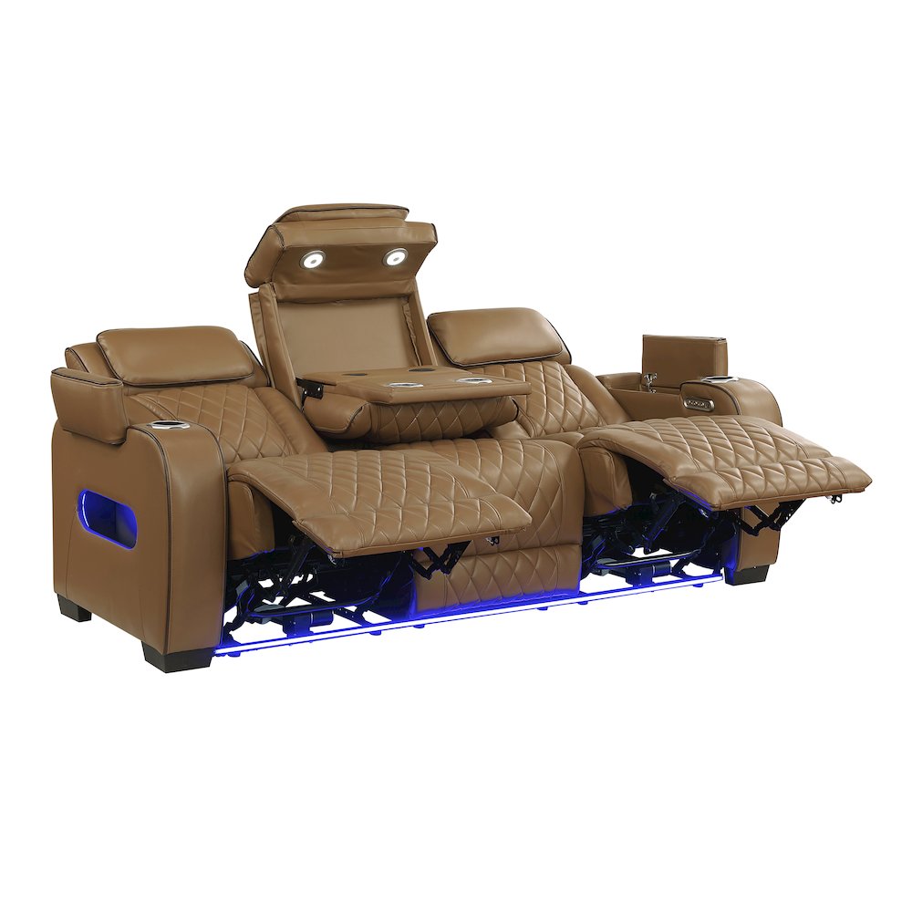 Fairway Faux Leather Power Double Reclining Sofa in Brown