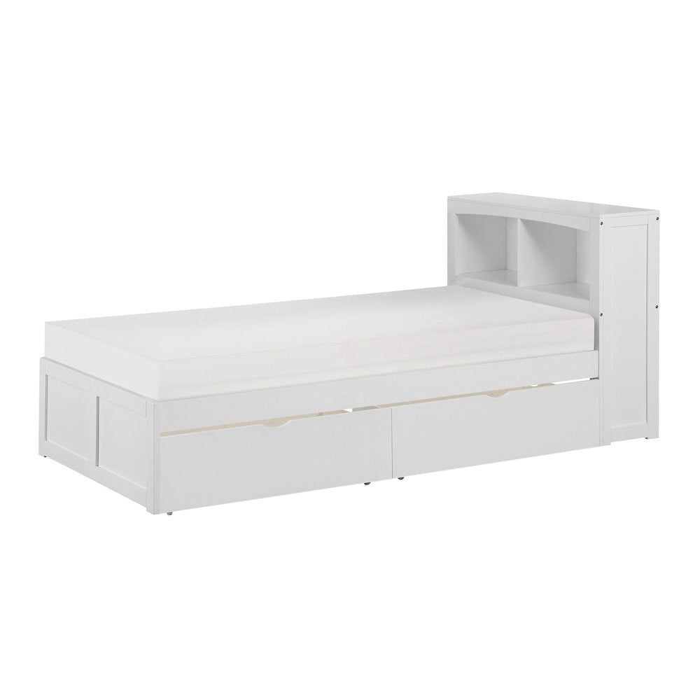 Galen Pine Twin Bookcase Bed with Storage Boxes in White