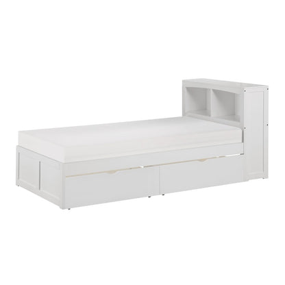 Galen Pine Twin Bookcase Bed with Storage Boxes in White