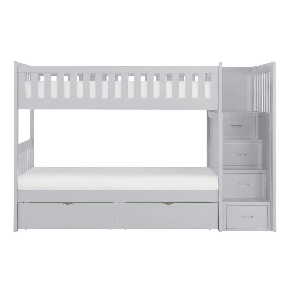 Orion Pine Bunk Bed w/ Reversible Step Storage w/ Storage Boxes in Gray