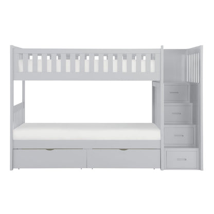 Orion Pine Bunk Bed w/ Reversible Step Storage w/ Storage Boxes in Gray