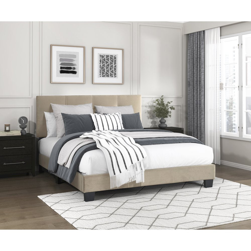 Newberry Velvet Full Platform Bed in Light Brown