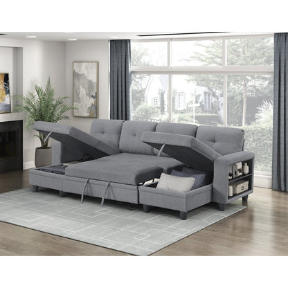 Robinson Boucle Sectional with Two Chaises, Pull-out Bed in Gray