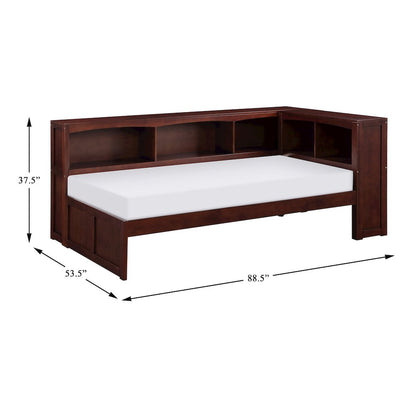 Rowe Pine Twin Bookcase Corner Bed in Dark Cherry