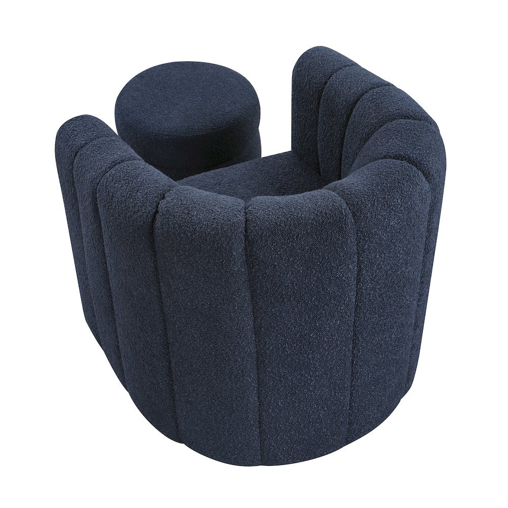 Essex Boucle Swivel Chair with Ottoman in Blue