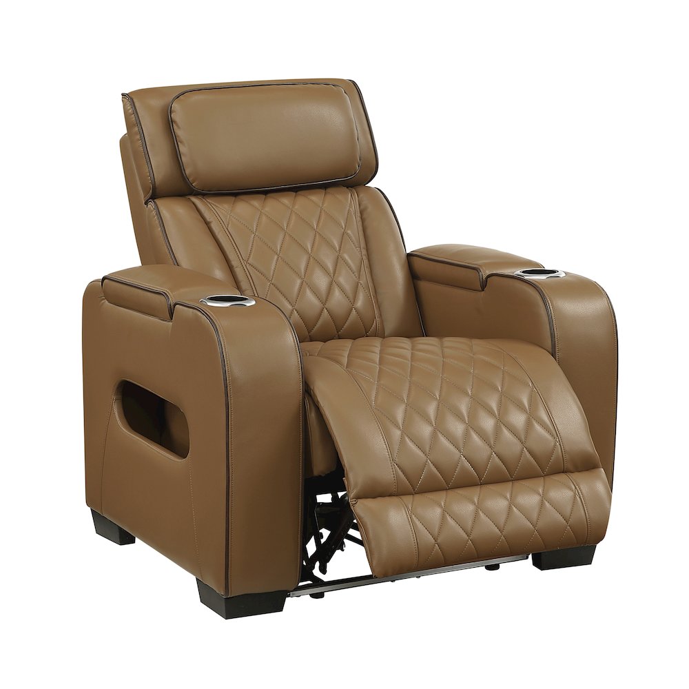 Fairway Faux Leather Power Reclining Chair with Power Headrest in Brown