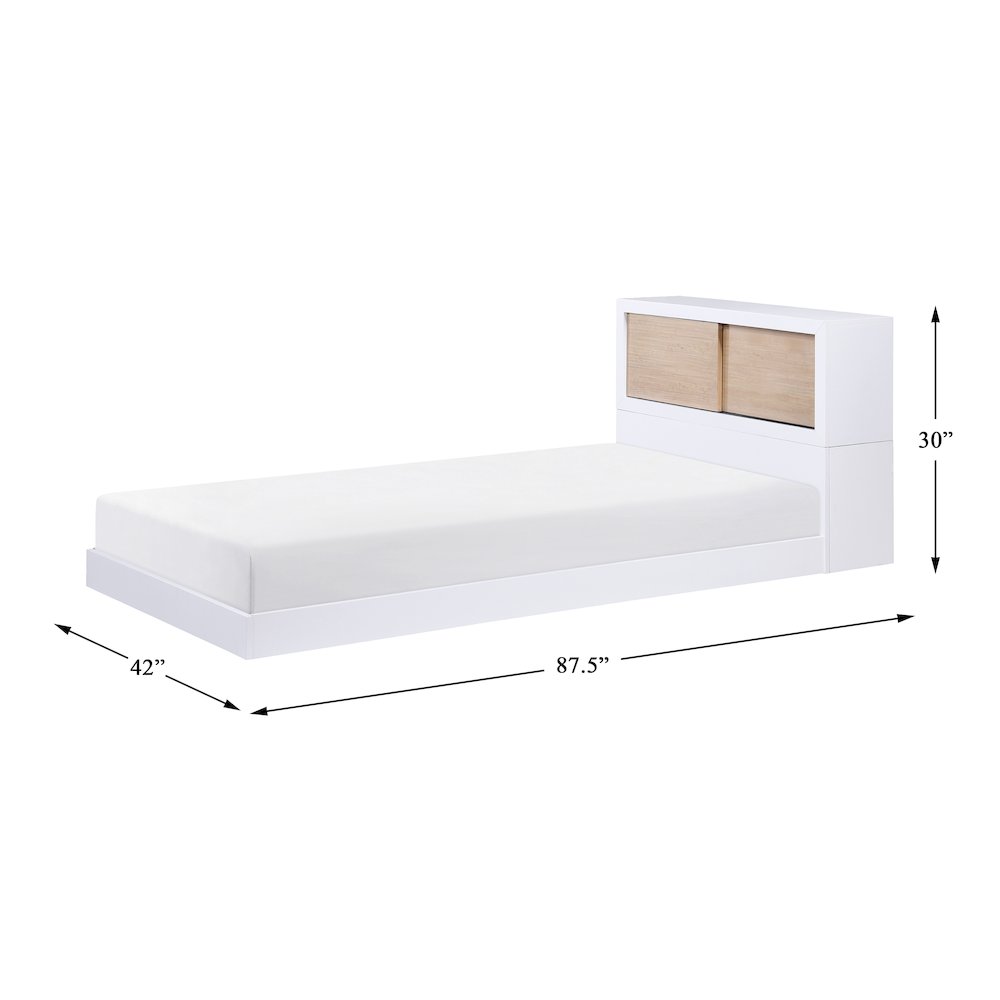 Asker Asian Hardwood Twin Bookcase Bed in 2-Tone (White and Natural)