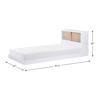 Asker Asian Hardwood Twin Bookcase Bed in 2-Tone (White and Natural)