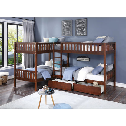 Rowe Pine Corner Bunk Bed with Storage Boxes in Dark Cherry