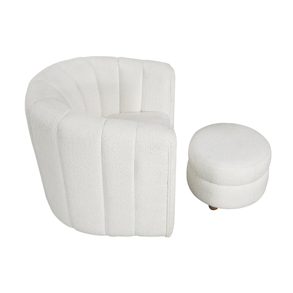 Essex Boucle Swivel Chair with Ottoman in White