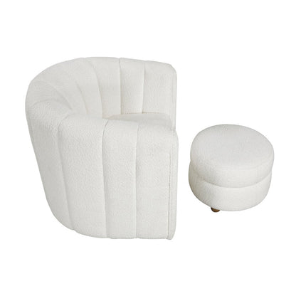 Essex Boucle Swivel Chair with Ottoman in White