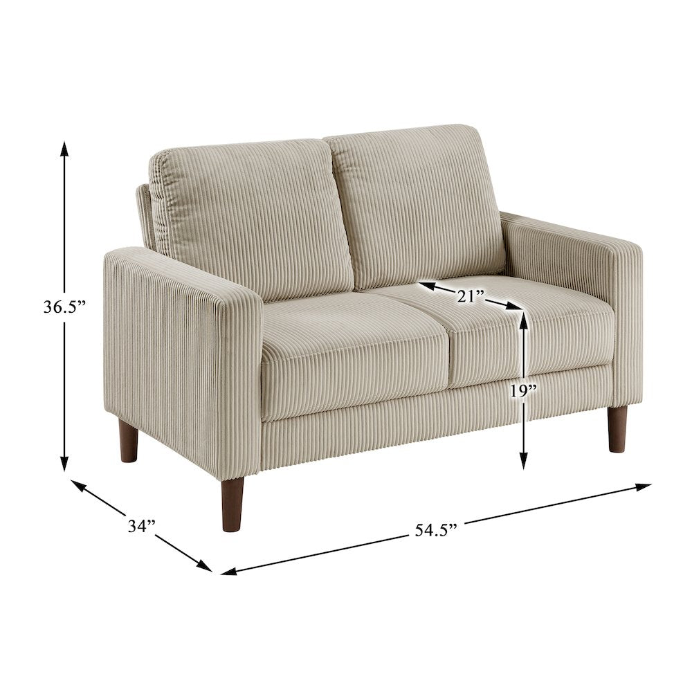 Crandall Corduroy 2pc Set: Sofa, Loveseat in Taupe