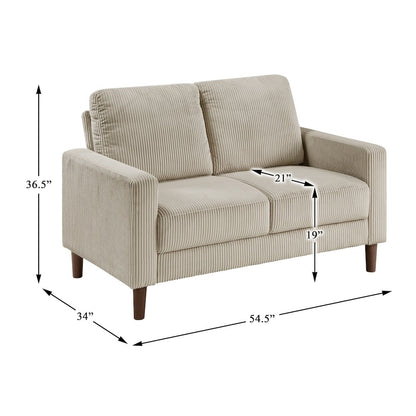 Crandall Corduroy 2pc Set: Sofa, Loveseat in Taupe