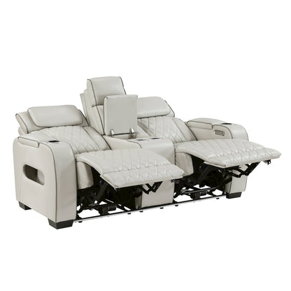 Fairway Faux Leather Power Double Reclining Love Seat in Taupe